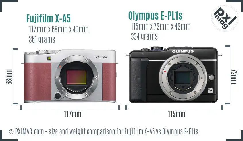 Fujifilm X-A5 vs Olympus E-PL1s size comparison
