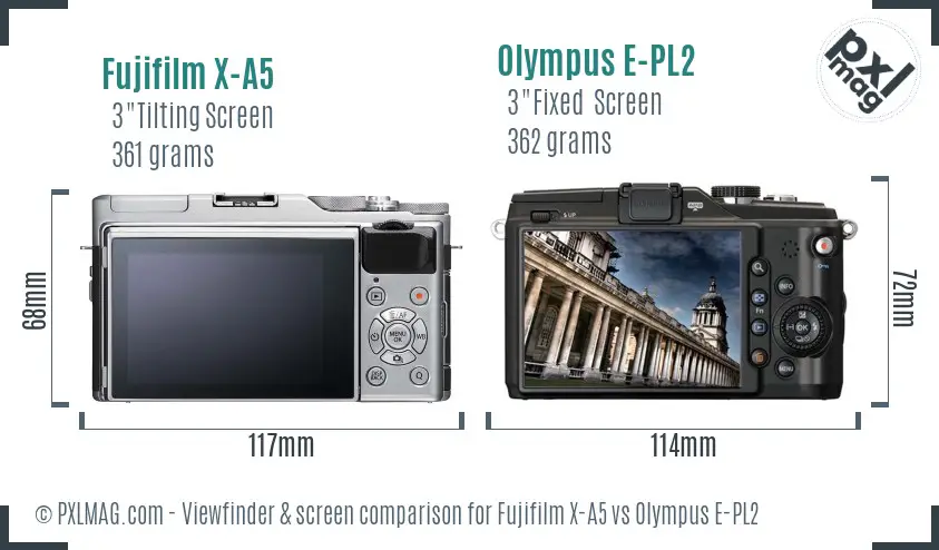 Fujifilm X-A5 vs Olympus E-PL2 Screen and Viewfinder comparison