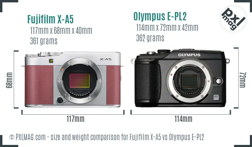 Fujifilm X-A5 vs Olympus E-PL2 size comparison