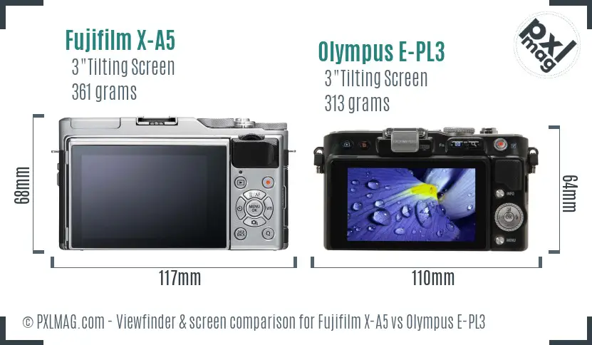 Fujifilm X-A5 vs Olympus E-PL3 Screen and Viewfinder comparison