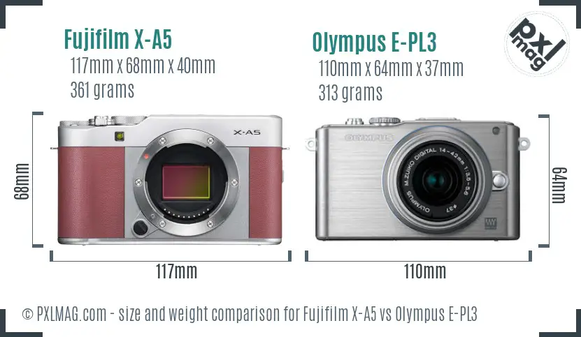 Fujifilm X-A5 vs Olympus E-PL3 size comparison