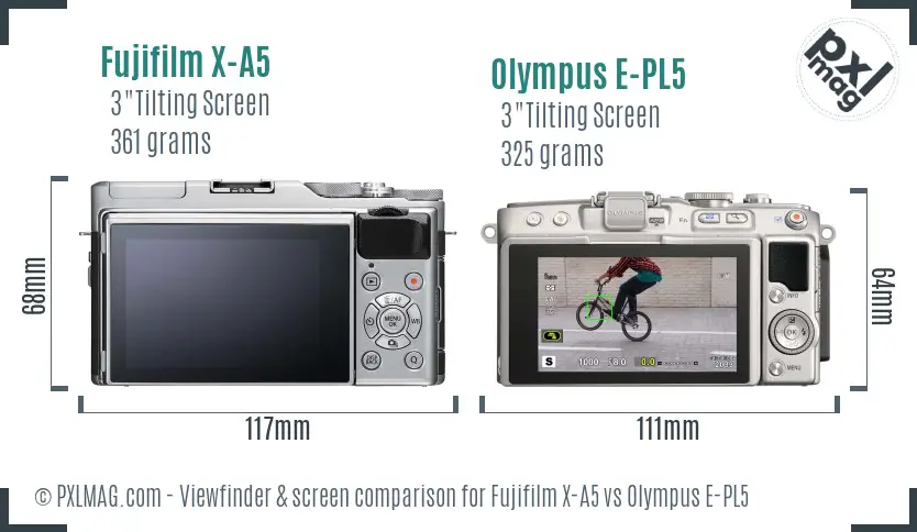 Fujifilm X-A5 vs Olympus E-PL5 Screen and Viewfinder comparison