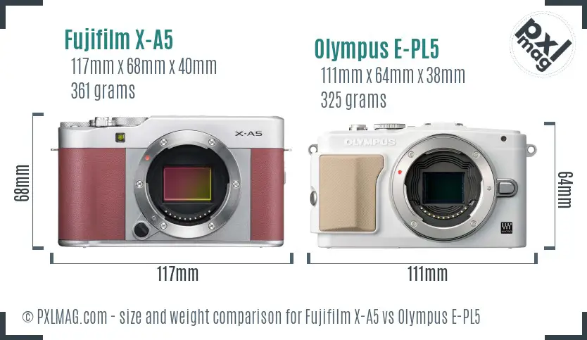 Fujifilm X-A5 vs Olympus E-PL5 size comparison