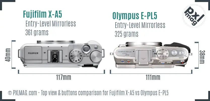 Fujifilm X-A5 vs Olympus E-PL5 top view buttons comparison