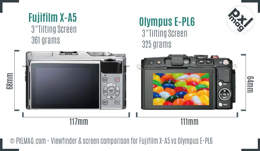 Fujifilm X-A5 vs Olympus E-PL6 Screen and Viewfinder comparison