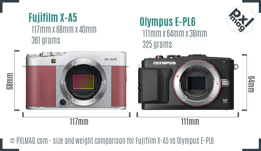 Fujifilm X-A5 vs Olympus E-PL6 size comparison