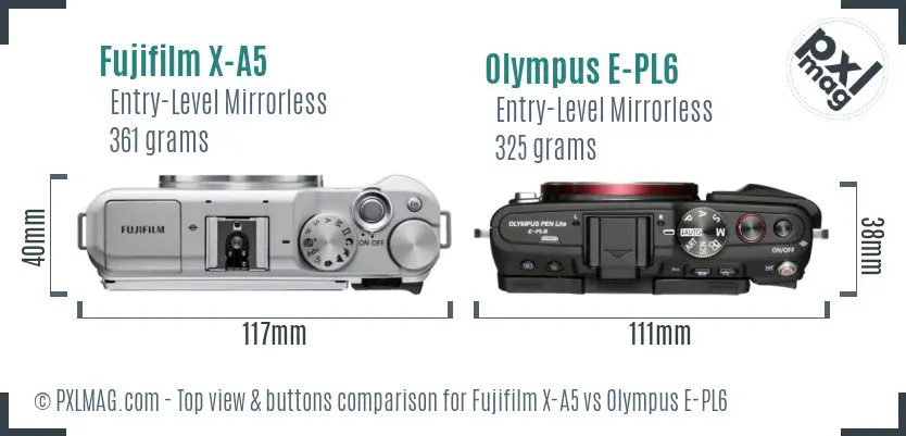 Fujifilm X-A5 vs Olympus E-PL6 top view buttons comparison