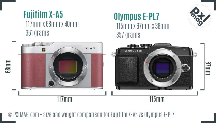 Fujifilm X-A5 vs Olympus E-PL7 size comparison