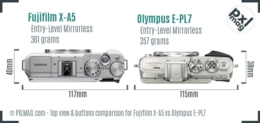 Fujifilm X-A5 vs Olympus E-PL7 top view buttons comparison