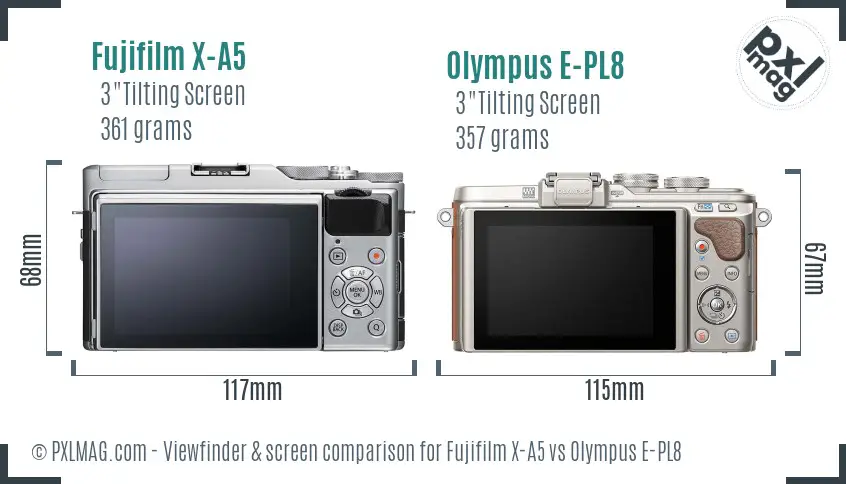 Fujifilm X-A5 vs Olympus E-PL8 Screen and Viewfinder comparison