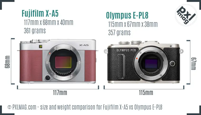 Fujifilm X-A5 vs Olympus E-PL8 size comparison