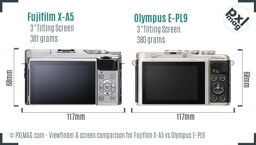 Fujifilm X-A5 vs Olympus E-PL9 Screen and Viewfinder comparison