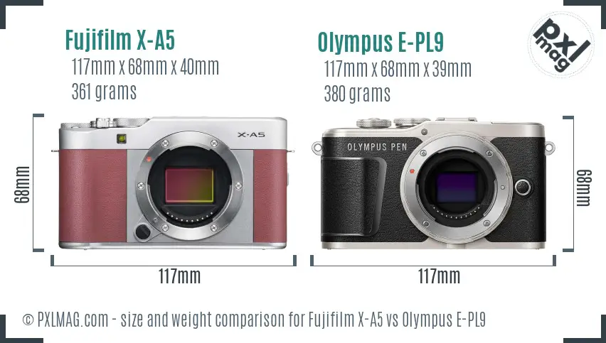 Fujifilm X-A5 vs Olympus E-PL9 size comparison