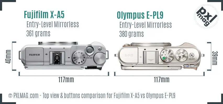 Fujifilm X-A5 vs Olympus E-PL9 top view buttons comparison