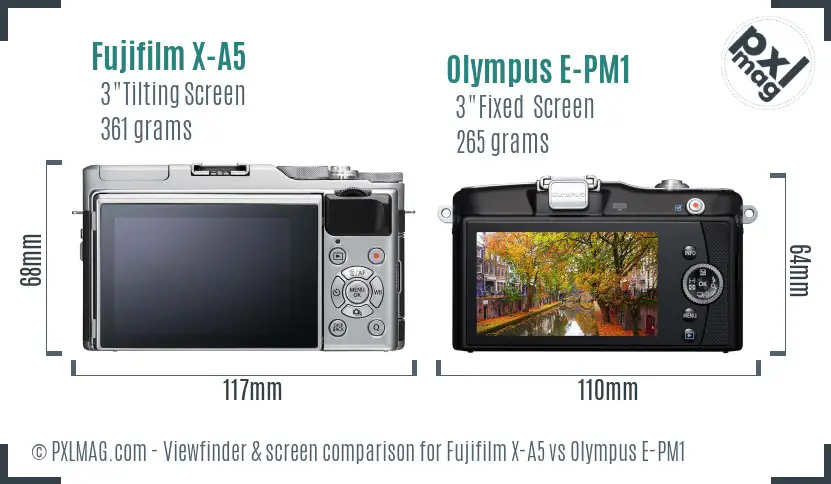 Fujifilm X-A5 vs Olympus E-PM1 Screen and Viewfinder comparison