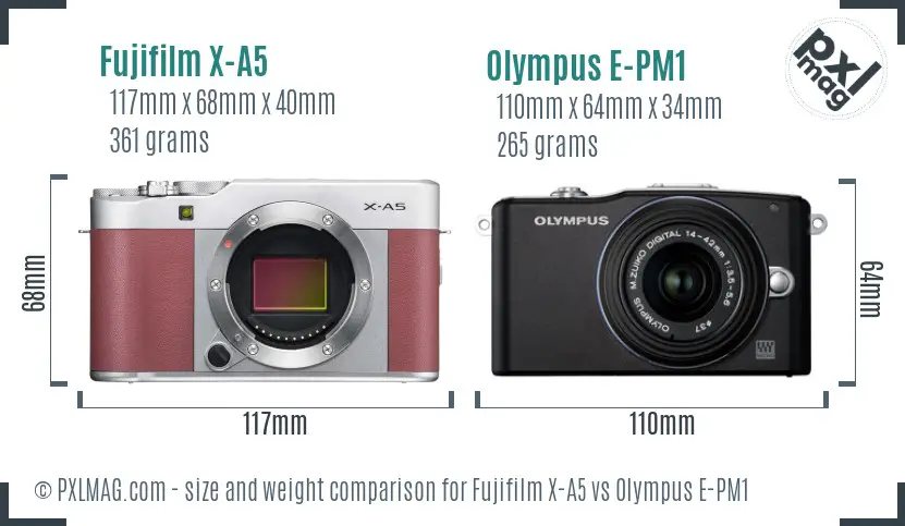 Fujifilm X-A5 vs Olympus E-PM1 size comparison
