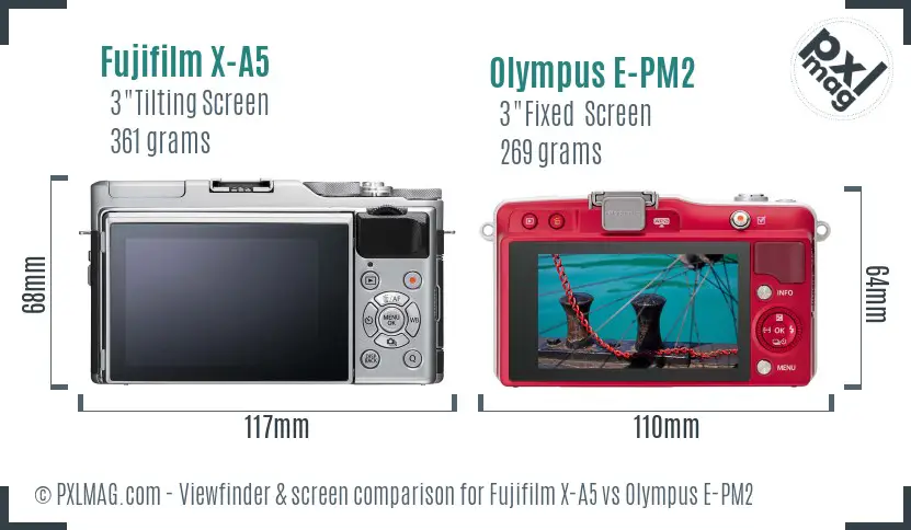 Fujifilm X-A5 vs Olympus E-PM2 Screen and Viewfinder comparison