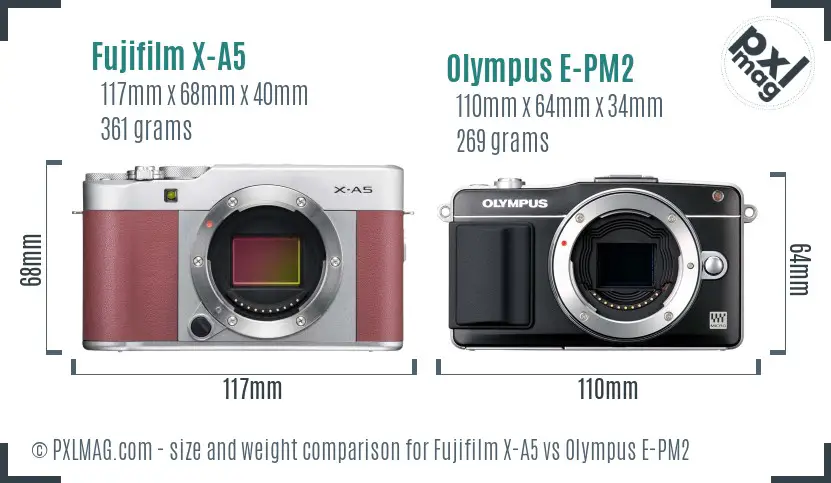 Fujifilm X-A5 vs Olympus E-PM2 size comparison