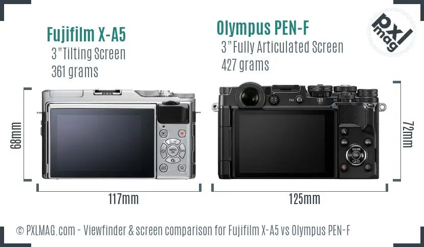 Fujifilm X-A5 vs Olympus PEN-F Screen and Viewfinder comparison