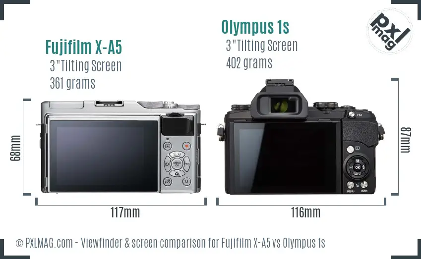 Fujifilm X-A5 vs Olympus 1s Screen and Viewfinder comparison