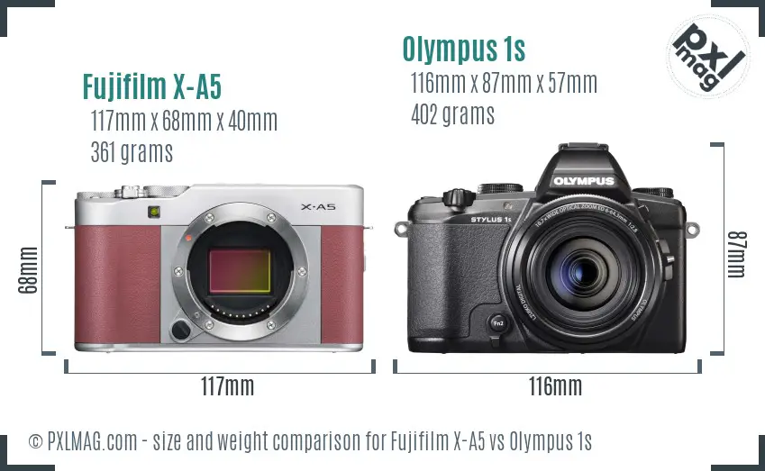 Fujifilm X-A5 vs Olympus 1s size comparison