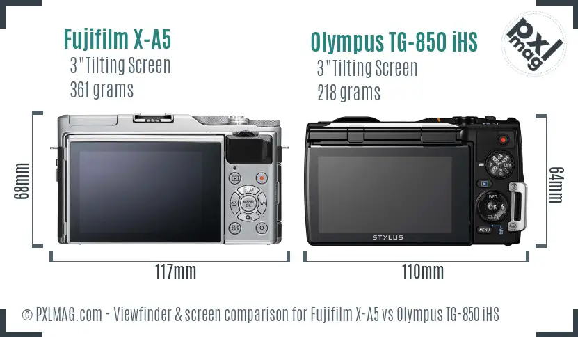 Fujifilm X-A5 vs Olympus TG-850 iHS Screen and Viewfinder comparison