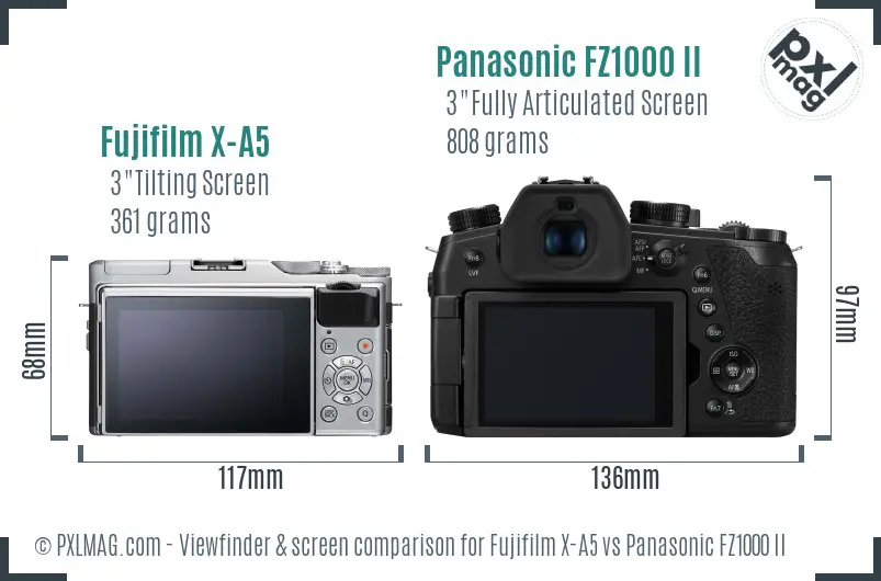 Fujifilm X-A5 vs Panasonic FZ1000 II Screen and Viewfinder comparison