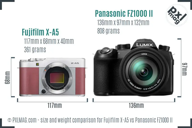 Fujifilm X-A5 vs Panasonic FZ1000 II size comparison
