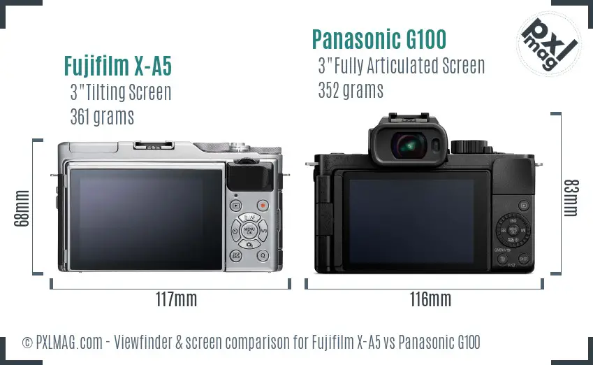 Fujifilm X-A5 vs Panasonic G100 Screen and Viewfinder comparison