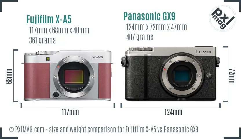 Fujifilm X-A5 vs Panasonic GX9 size comparison