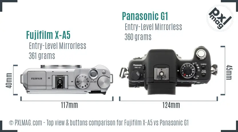Fujifilm X-A5 vs Panasonic G1 top view buttons comparison