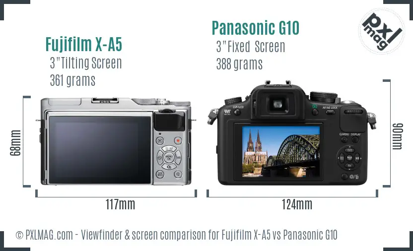 Fujifilm X-A5 vs Panasonic G10 Screen and Viewfinder comparison