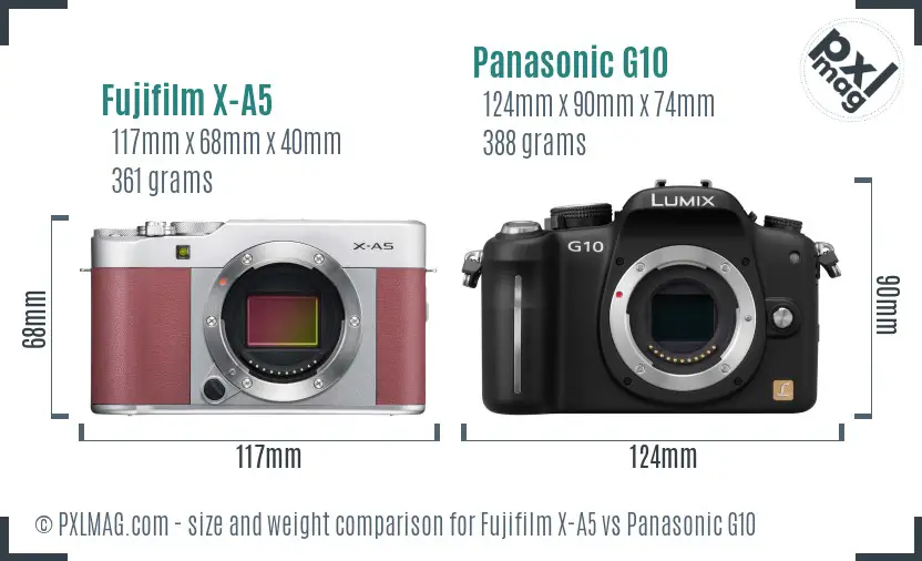 Fujifilm X-A5 vs Panasonic G10 size comparison