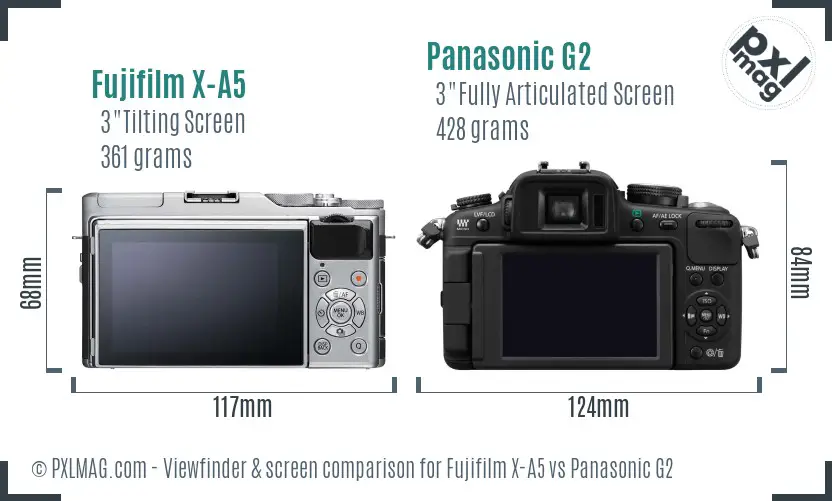 Fujifilm X-A5 vs Panasonic G2 Screen and Viewfinder comparison