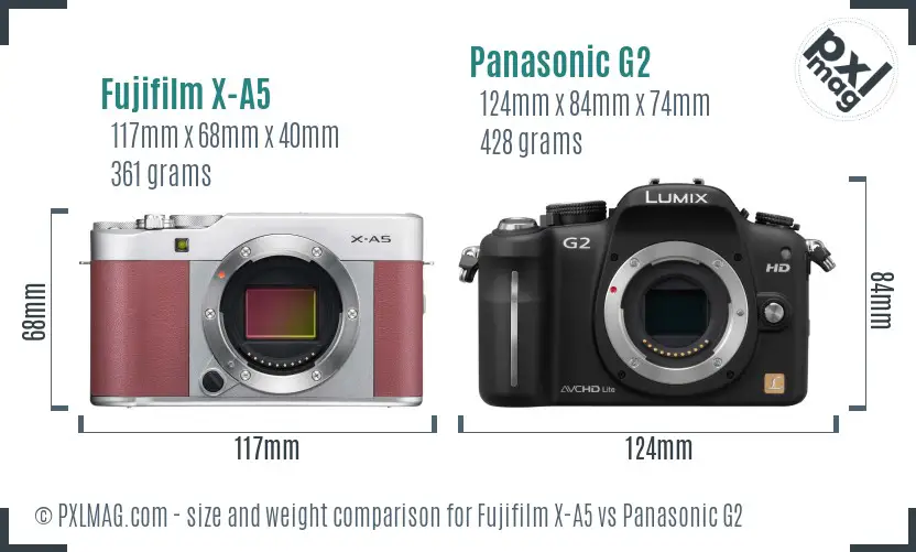 Fujifilm X-A5 vs Panasonic G2 size comparison