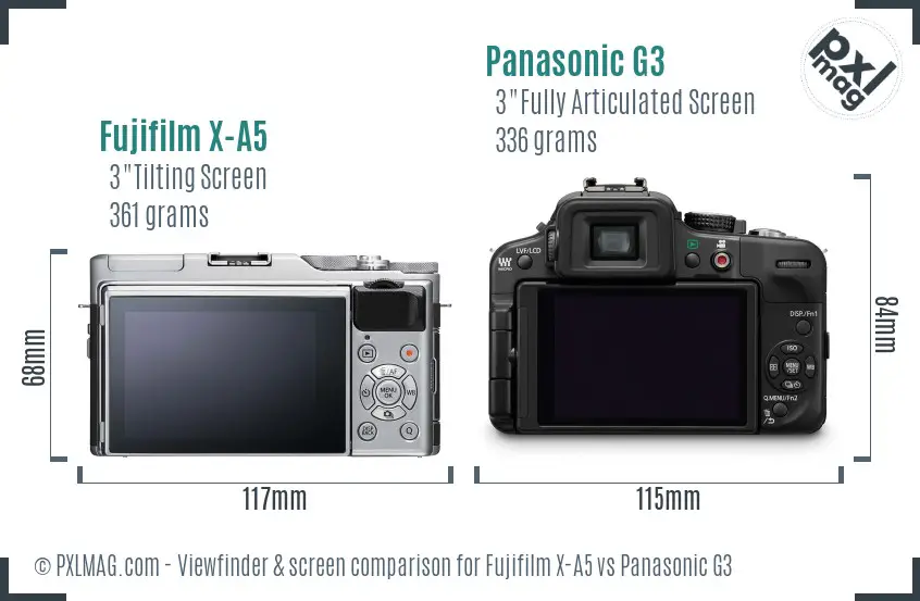 Fujifilm X-A5 vs Panasonic G3 Screen and Viewfinder comparison