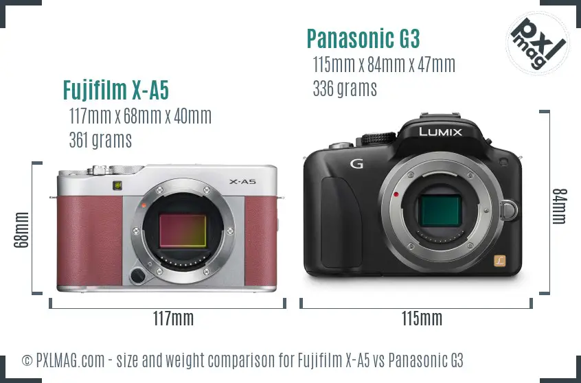 Fujifilm X-A5 vs Panasonic G3 size comparison