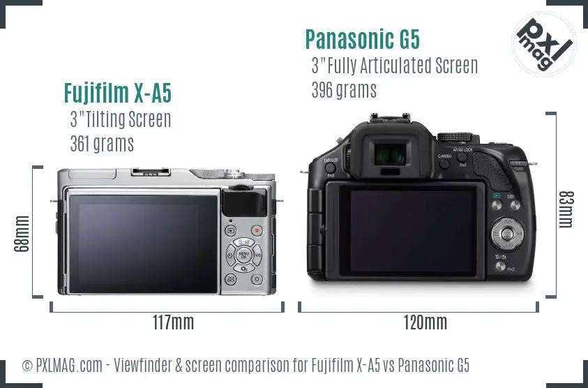 Fujifilm X-A5 vs Panasonic G5 Screen and Viewfinder comparison