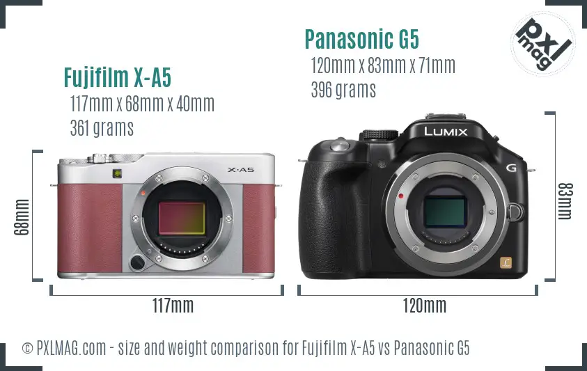 Fujifilm X-A5 vs Panasonic G5 size comparison