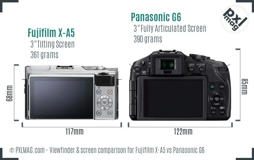 Fujifilm X-A5 vs Panasonic G6 Screen and Viewfinder comparison