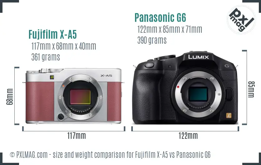 Fujifilm X-A5 vs Panasonic G6 size comparison