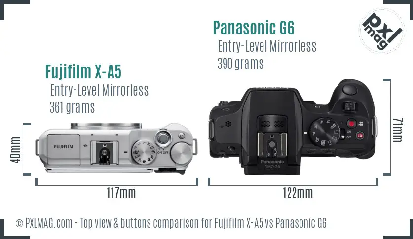 Fujifilm X-A5 vs Panasonic G6 top view buttons comparison