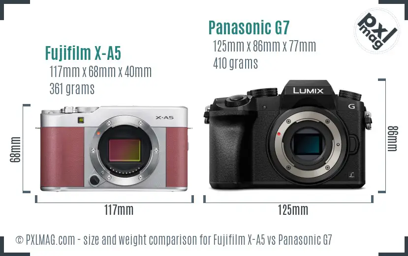 Fujifilm X-A5 vs Panasonic G7 size comparison Fujifilm X-A5 vs Panasonic G7 size comparison