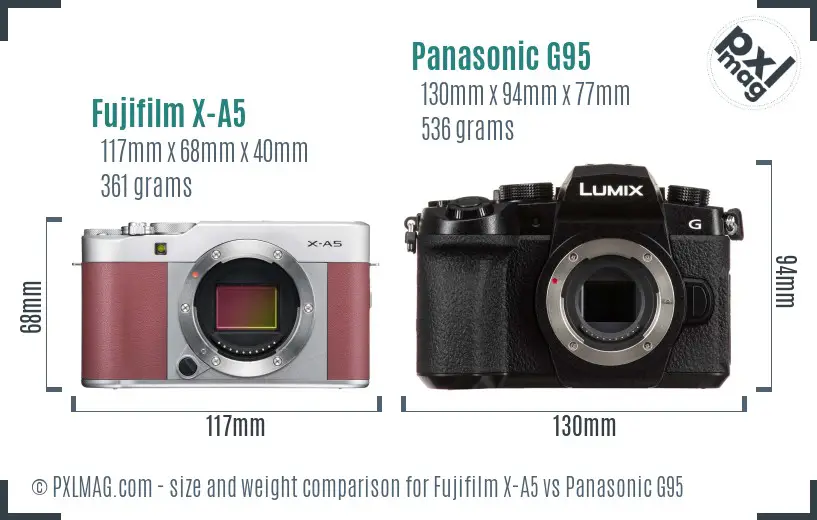 Fujifilm X-A5 vs Panasonic G95 size comparison