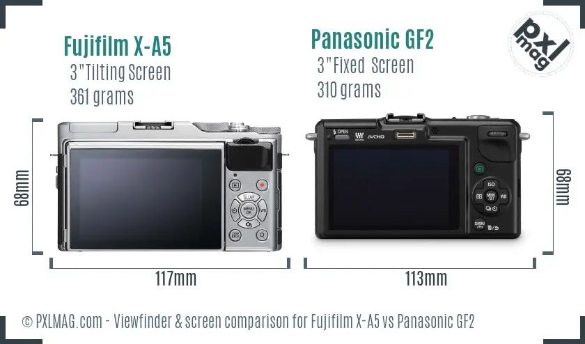 Fujifilm X-A5 vs Panasonic GF2 Screen and Viewfinder comparison