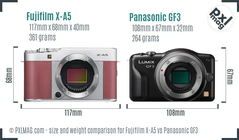 Fujifilm X-A5 vs Panasonic GF3 size comparison