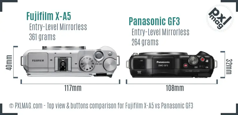 Fujifilm X-A5 vs Panasonic GF3 top view buttons comparison