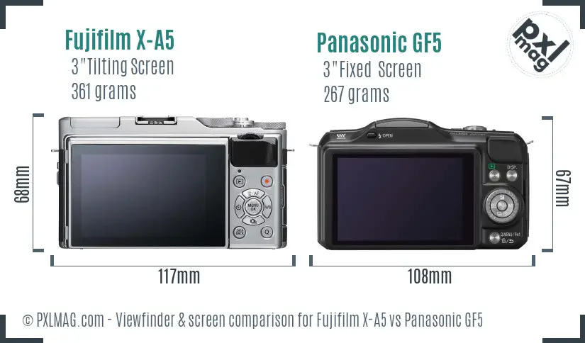 Fujifilm X-A5 vs Panasonic GF5 Screen and Viewfinder comparison