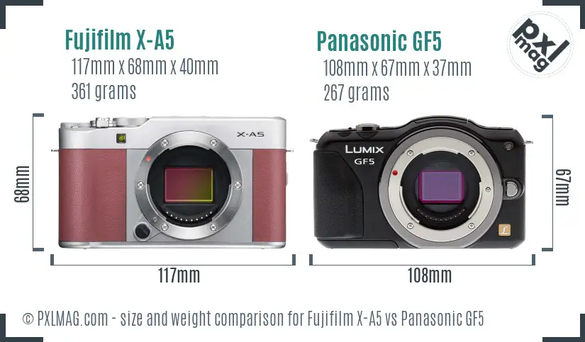 Fujifilm X-A5 vs Panasonic GF5 size comparison