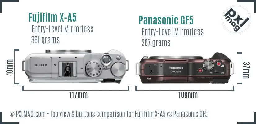 Fujifilm X-A5 vs Panasonic GF5 top view buttons comparison